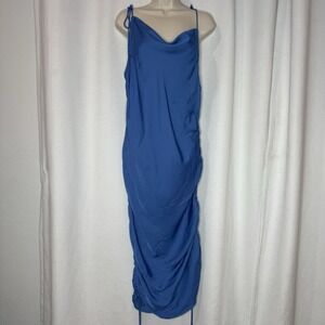 Jluxlabel Royal Blue Ruched Satin Slip Dress Cowl Neck Y2K Party L‎